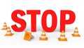 3d traffic cones and Stop text
