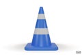 3d traffic cones with white and blue stripes isolated on white background. Construction cone icon. Single blue traffic warning Royalty Free Stock Photo