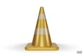 3d traffic cones with white and gold stripes isolated on white background. Construction cone icon. Single golden traffic warning Royalty Free Stock Photo