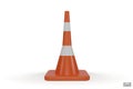 3d traffic cones with white and orange stripes isolated on white background. Construction cone icon. Single orange traffic warning Royalty Free Stock Photo