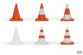 3d traffic cones with white and orange stripes isolated on white background. Construction cone icon. Single orange traffic warning Royalty Free Stock Photo