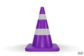 3d traffic cones with white and purple stripes isolated on white background. Construction cone icon. Single purple traffic warning Royalty Free Stock Photo