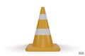 3d traffic cones with white and yellow stripes isolated on white background. Construction cone icon. Single yellow traffic warning Royalty Free Stock Photo