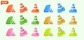 3d Traffic Rules Concept Different Color Plastic Cones Set Cartoon Design Style. Vector
