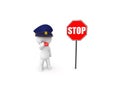 3D Traffic warden next to stop sign