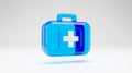 3D translucent light blue first aid kit icon, glossy glass finish Royalty Free Stock Photo
