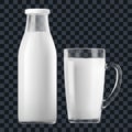 3D Transparent Clear Milk Bottle And Glass