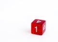 D6 transparent red dice for rpg, dnd, tabletop or board games on white background. Number 1 Royalty Free Stock Photo