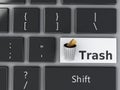 3d Trash can with folders on the computer keyboard