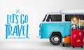 3D Travel Around the World Banner with Realistic Travelling Van Car and Items Royalty Free Stock Photo