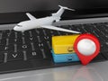 3d Travel suitcase and airplane on computer keyboard. Royalty Free Stock Photo