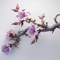 Traditional Japanese Style 3d Rendered Flowers On Branch And Tree