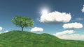 3D tree on a grassy hill