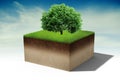 3d tree on a little piece of land island with green grass