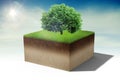 3d tree on a little piece of land island with green grass Royalty Free Stock Photo