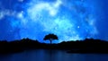 3D tree silhouetted against a starry night sky Royalty Free Stock Photo