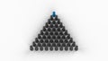 3D  triangle made from gray human figures with the blue standing in front and leading the way Royalty Free Stock Photo