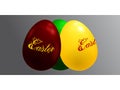 3D trio of decorated Easter eggs on gray panel Royalty Free Stock Photo