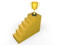3d trophy on gold stairs