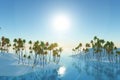 3D tropical background with palm tree islands Royalty Free Stock Photo