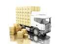 3d Truck with carboard boxes on pallet Royalty Free Stock Photo