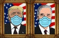 D.Trump and J.Biden masked, presidential portrait, covid19, face mask covid-19 pandemic Royalty Free Stock Photo