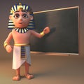 3d Tutankhamun Cleopatra Egyptian cartoon character teaching at a blackboard, 3d illustration