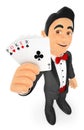 3D Tuxedo man with poker cards Royalty Free Stock Photo