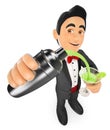 3D Tuxedo man preparing a cocktail in a shaker