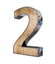 3D `two` number made of wood and metal