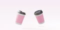 3d two paper coffee cups on a pink background. Vector illustration Royalty Free Stock Photo