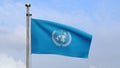 3D, United Nations flag waving on wind. Close up of UN banner blowing soft silk