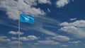 3D, United Nations flag waving on wind. Close up of UN banner blowing soft silk