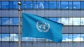 3D, United Nations flag waving on wind. Close up of UN banner blowing soft silk