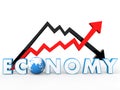 3d up and down arrows with global economy concept Royalty Free Stock Photo