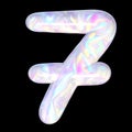 3D number 7 holographic pearlescent light spectrum Royalty Free Stock Photo