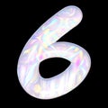 3D number 6 holographic pearlescent light spectrum Royalty Free Stock Photo