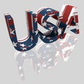 3D USA Lettering with grunge National Flag Texture and Mirror Reflection