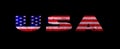 3D USA text with American flag inside the text. USA flag in text. American flag in letters. National emblem. Patriotic Royalty Free Stock Photo