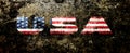 3D USA text with American flag inside the text. USA flag in text. American flag in letters. National emblem. Patriotic Royalty Free Stock Photo