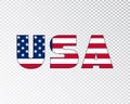 3D USA text with American flag inside the text. Vector illustration on white background. USA flag in text. American flag in Royalty Free Stock Photo