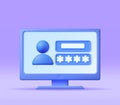 3D User Login Form Page in Computer.