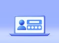 3D User Login Form Page in Laptop.