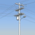 3D utility pole against blue skies
