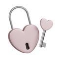 3D Valentine Love Pink Padlock and Key Icon Royalty Free Stock Photo