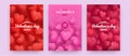 3d Valentine posters, mother day card, red and pink hearts pattern. Happy love postcard for mom birthday, exact balloons