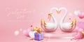 3d Valentine`s Day swan sale banner Royalty Free Stock Photo