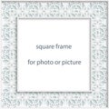 3D Vector bas-relief square frame for photo or picture, vintage vignette with openwork border, festive pattern, gift template