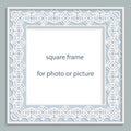 3D Vector bas-relief square frame for photo or picture, vintage vignette with openwork border, festive pattern, gift template