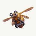 3D vector bee, bottom view. Honey insect in flight